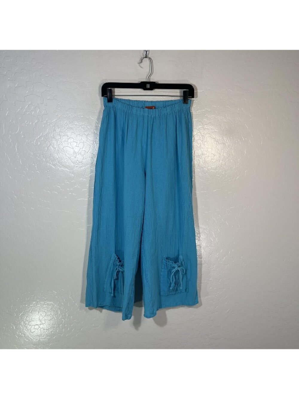 Oh My Gauze! Pants Womens 1 Blue Cotton Gauze Capri Crop Elastic Waist
